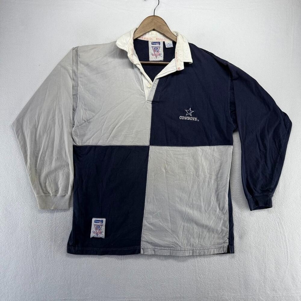 Vintage Dallas Cowboys Rugby Shirt Men's medium Gray Blue Colorblock Embroidered